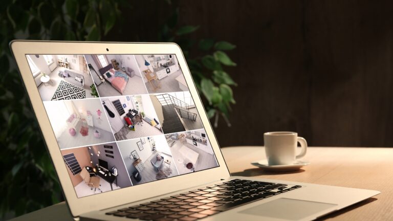 Laptop displaying live camera footage